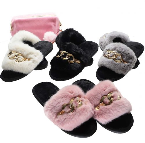 Slippers Art:1736 Fluffy with chain Size:37-41