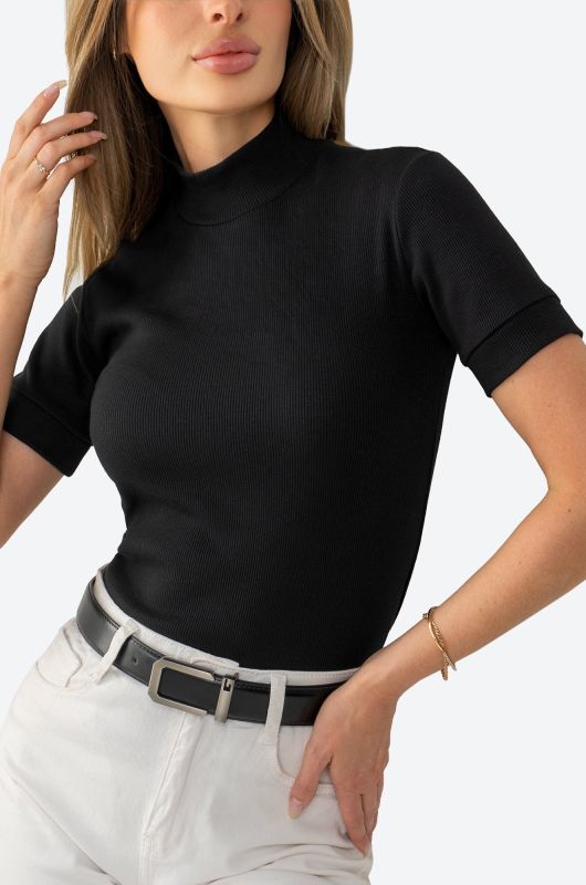 Women's short sleeve wool blend turtleneck sweatshirt Happyfox