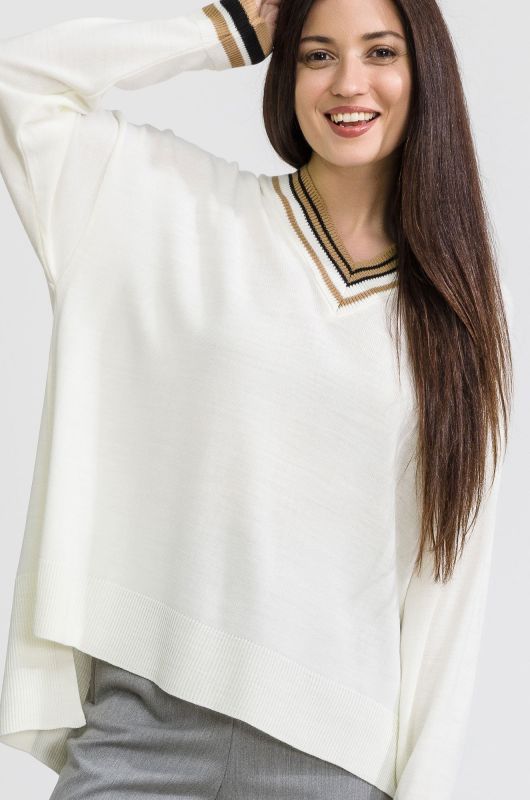 Women's long over-size sweater with V-neck Happyfox