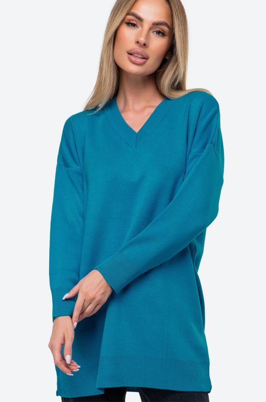 Women's long over-size sweater with V-neck Happyfox