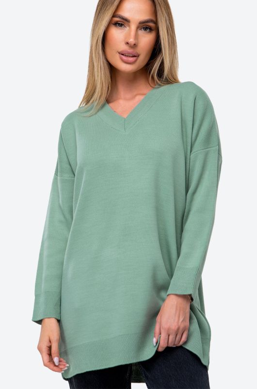 Women's long over-size sweater with V-neck Happyfox