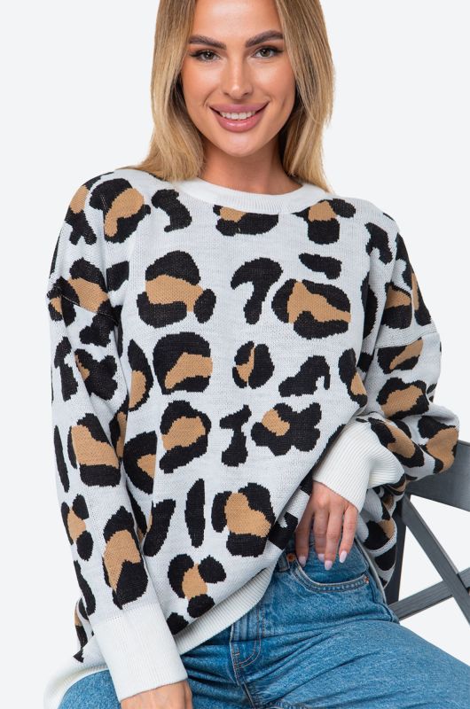 Women's Long Leopard Printed Oversize Jumper Happyfox