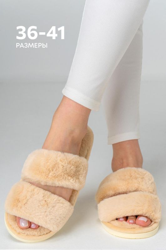 Women's open fur slippers Happy Fox Home