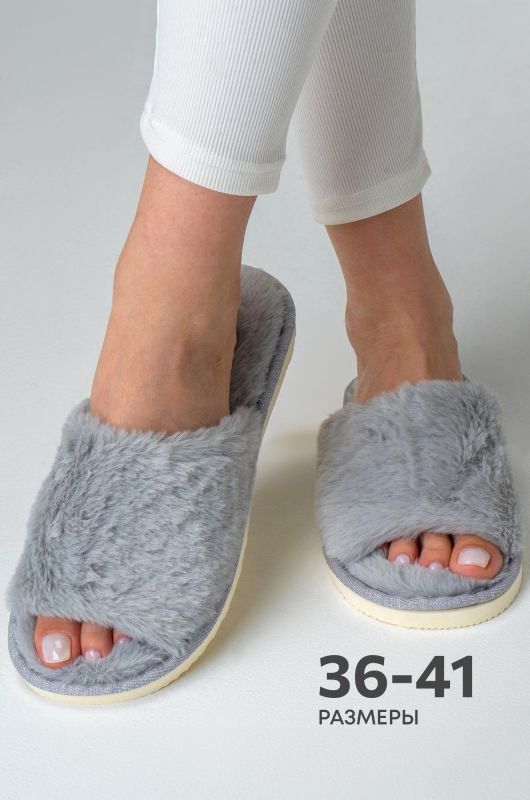 Women's open fur slippers Happy Fox Home