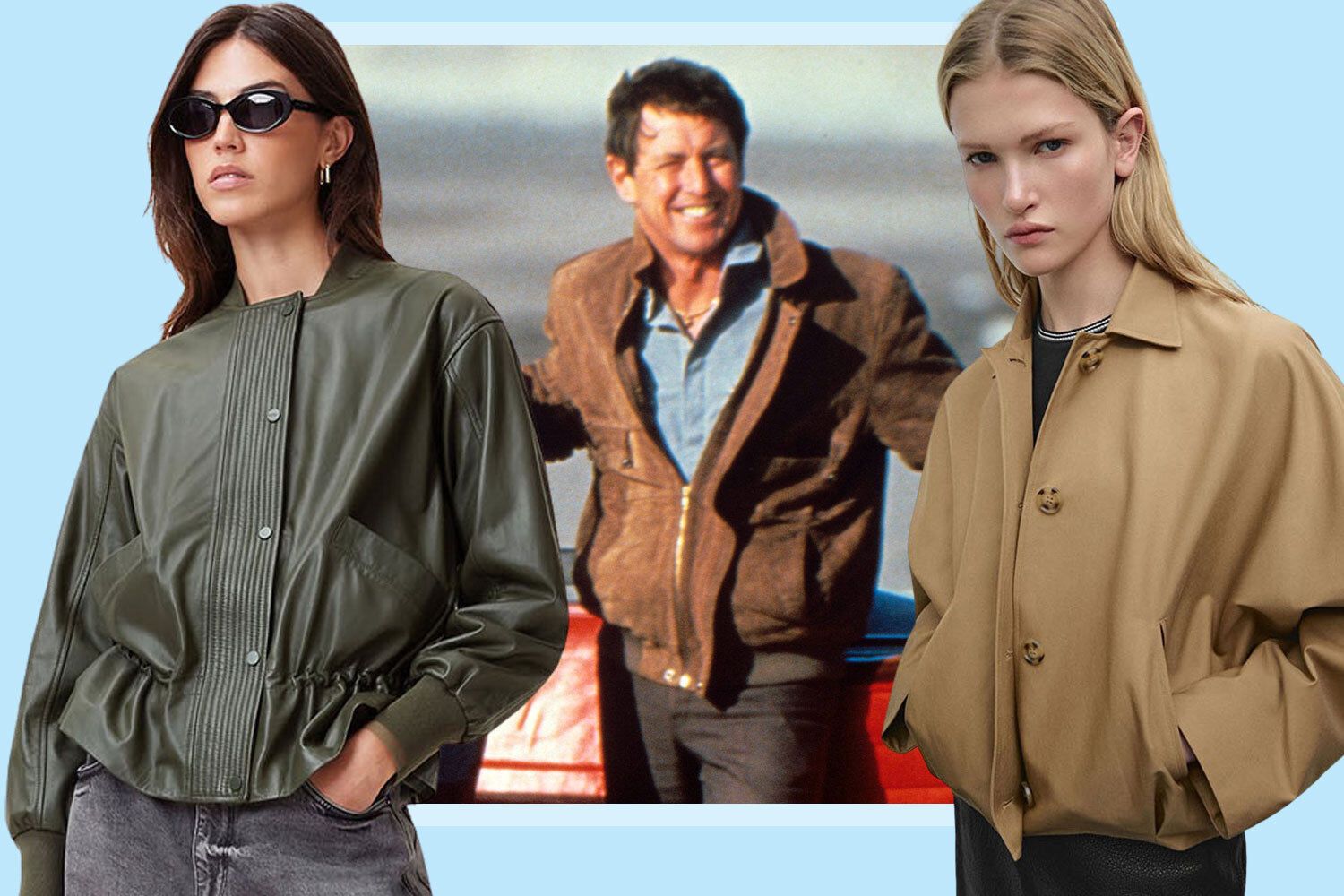 Collage of three blouson jackets.